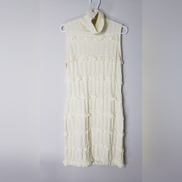 Calvin Klein Tiered Ruffle Sleeveless Sweater Dress Turtle Neck Size Medium - Picture 1 of 8